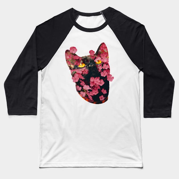 Black Cat with Amber Eyes Baseball T-Shirt by Arteria6e9Vena